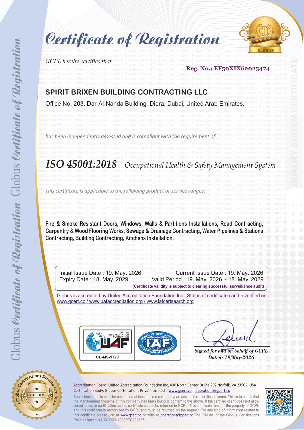 ISO 45001:2018 — Occupational Health & Safety certificate for Spirit Brixen